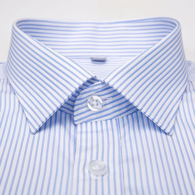 Mens Classic 100% Cotton Non Iron Shirts Single Patch Pocket Long Sleeve Standard-fit Formal Business Plaid Striped Dress Shirt 240822