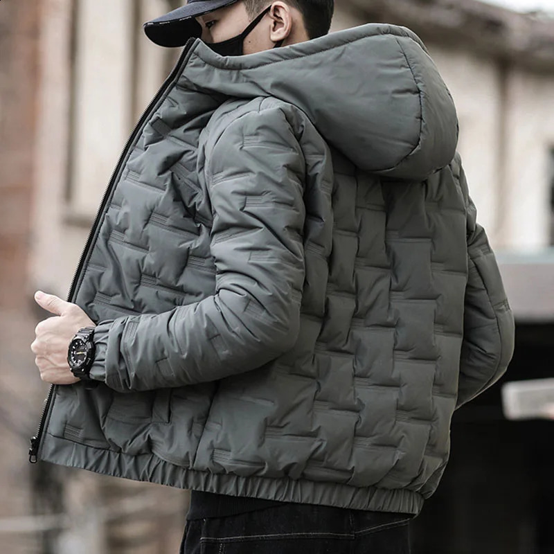 Winter fashion Parkas cotton padded jacket mens outdoor hooded casual windproof thick warm 240822