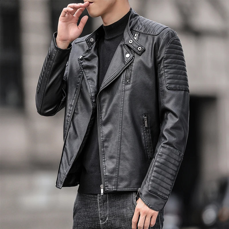 Mens Arrived Motorcycle Youth Stand Collar Streetwear Jacket Autumn Spring Natural Leather Plus size Fashion Jacket Mens 240822