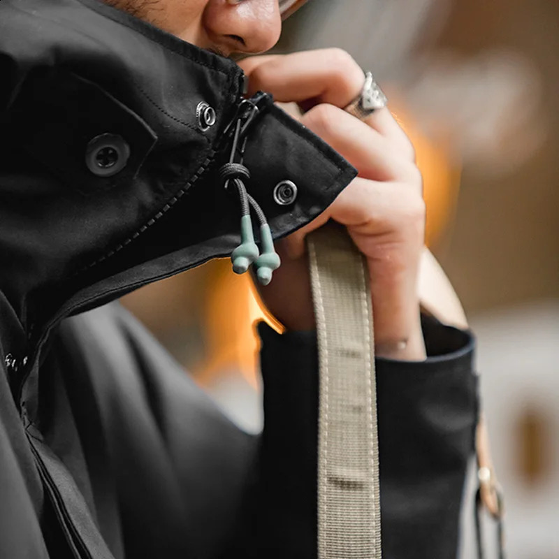 Maden Outdoor Sports Hooded Jacket for Men Motorcycle Black Windbreaker Korean Fashion Trench Coat Casual Long Jackets Outwear 240822