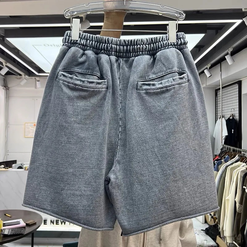 400g heavy wash vintage solid color sports shorts casual pants 240822