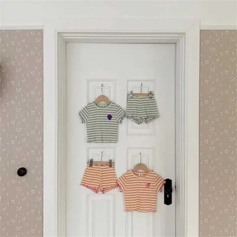 2024 summer new baby striped short sleeved clothing set girls ear top+short 2-piece set childrens grape pattern clothing project W250218