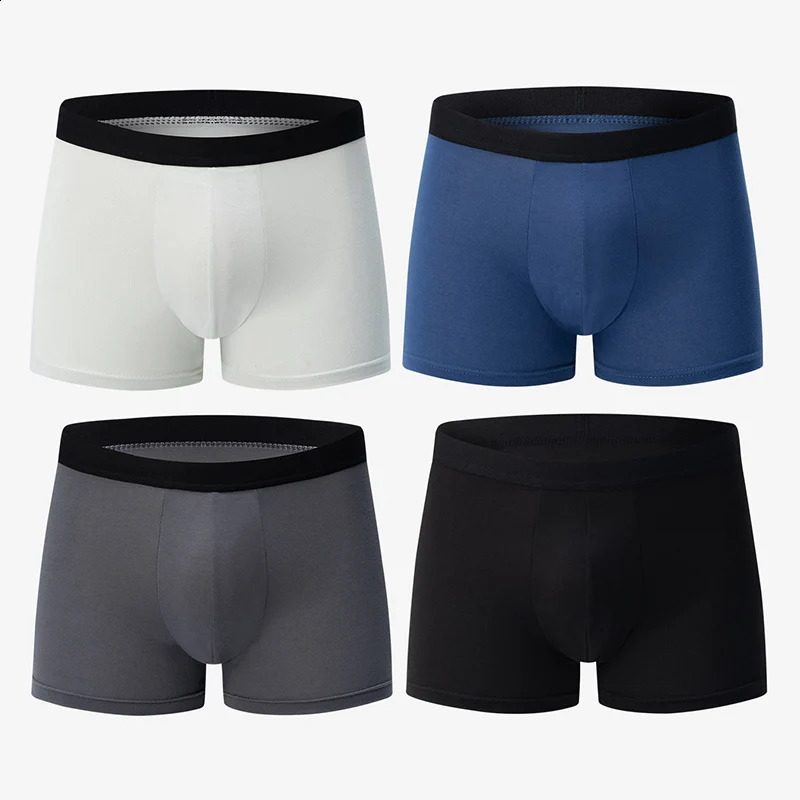 4 packs of European and American size mens solid color sexy boxer underwear antibacterial breathable plus shorts 240822