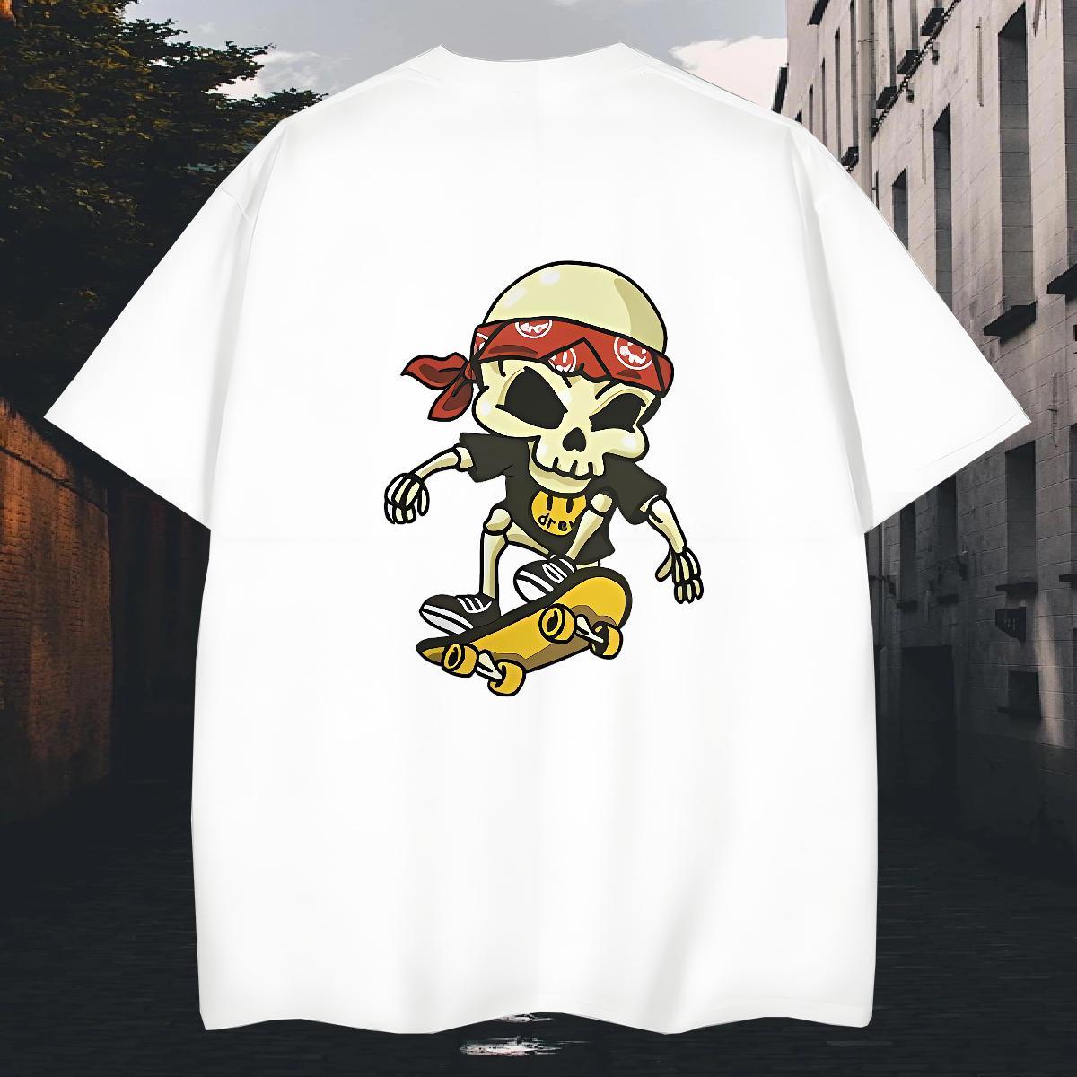 Loose Fit T shirt 100% Cotton 230g skull Hip Hop Customized Short Sleeve O-Neck Tshirts Brand Clothings