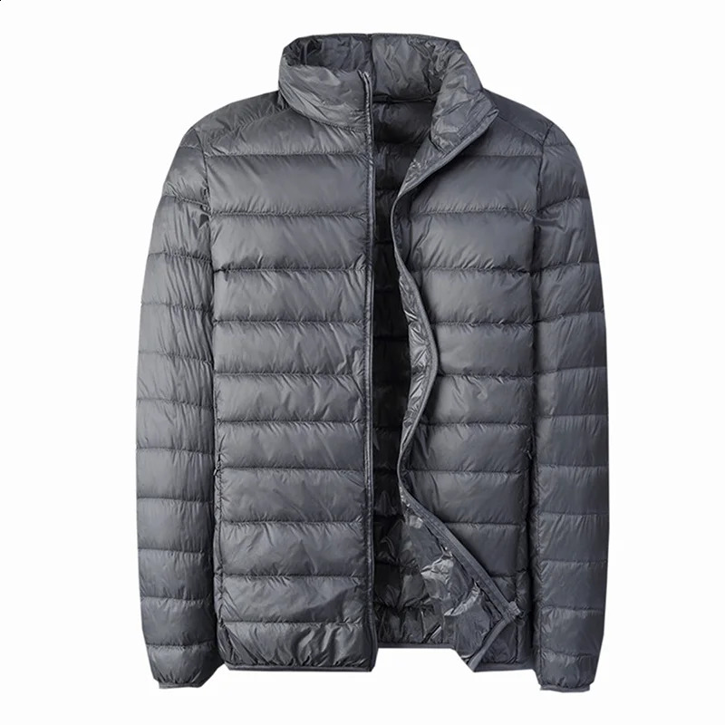 Mens ultra light white duck down jacket casual thin collar solid color autumn coat winter 240822