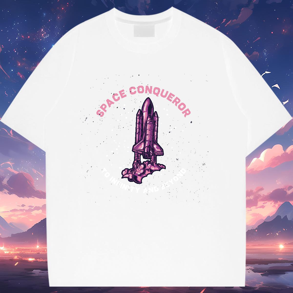 Brand Women Tshirts 230g Pure Cotton spaceship Sport Woman T Shirts O Neck Short Sleeves Black White Polos