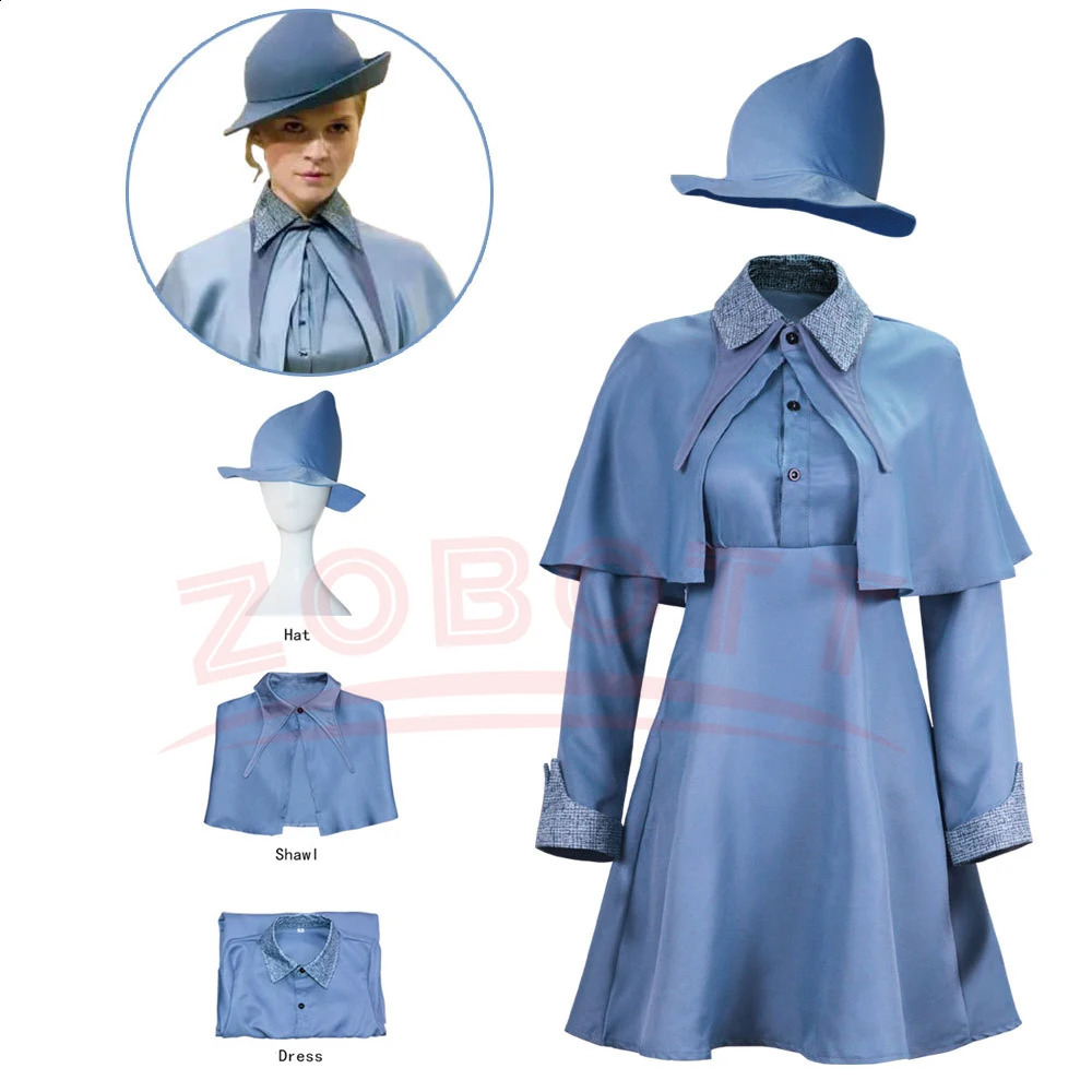 Witchcraft and Wizarding School Witch Hibiscus Isabel Delacour Role Playing Costume Beauxbaton Magic Uniform Hat Dress Halloween 240823