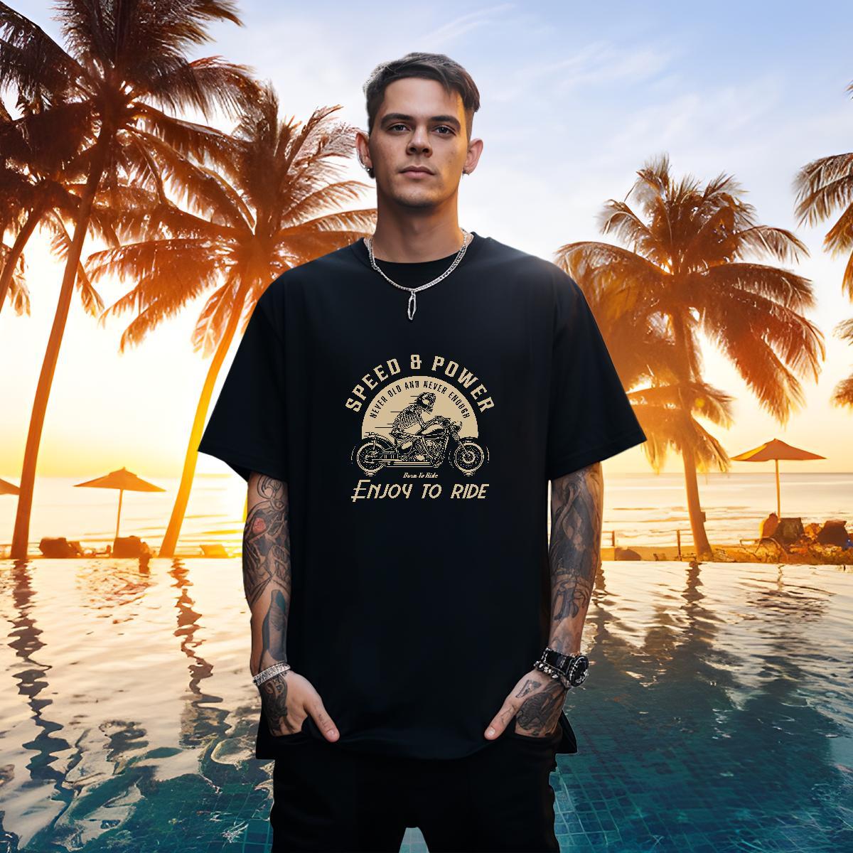 Loose Fit Man T Shirts 230g Cotton skull Street wear Hip Hop Skull O-Neck Short Sleeve Tshirts DIY Tops Tees