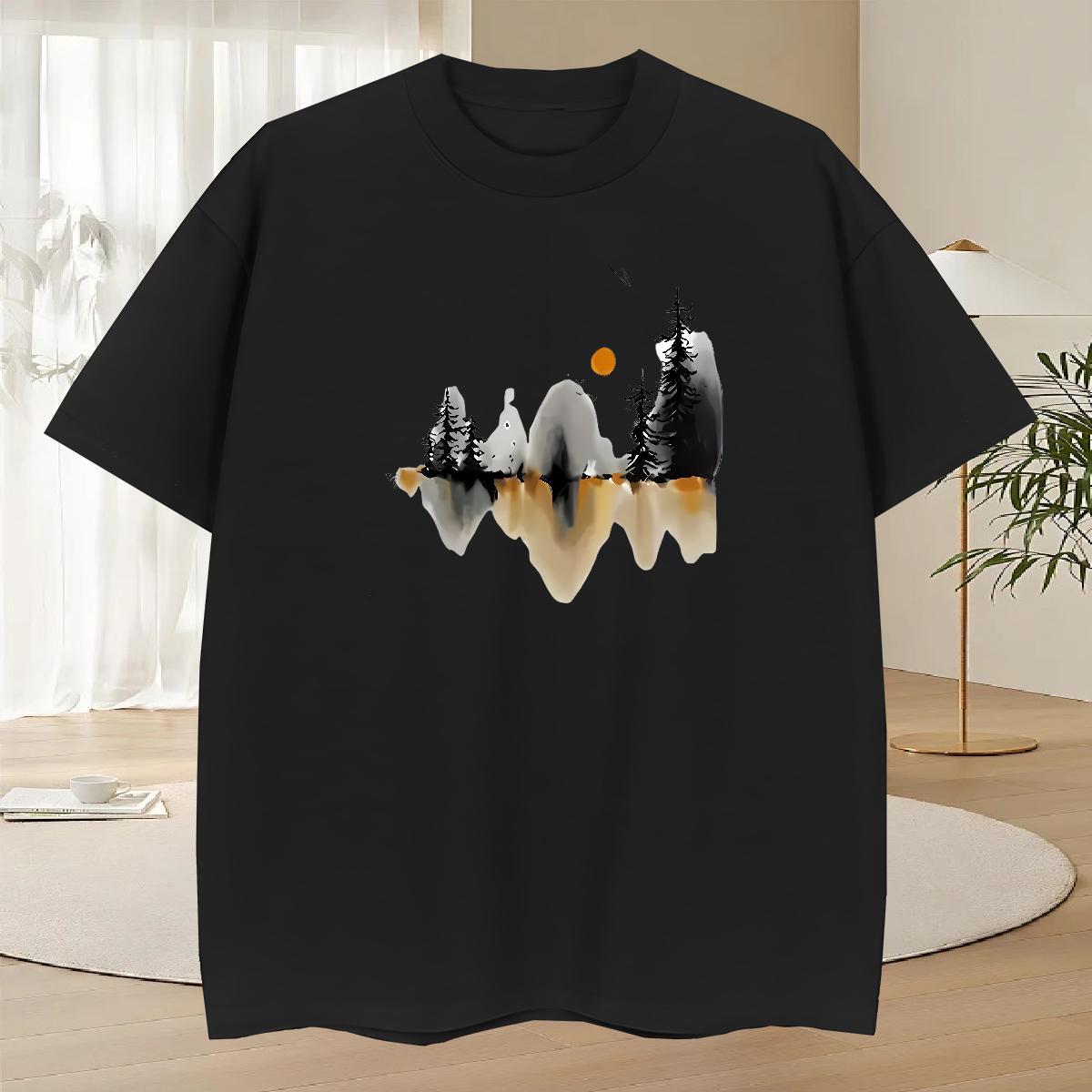 Wholesale T Shirts Men 100% Cotton 230g mountains Sports Casual Custom Print Oversized Short Sleeve O-Neck Men Clothes T-Shirt Fashion Design Tees