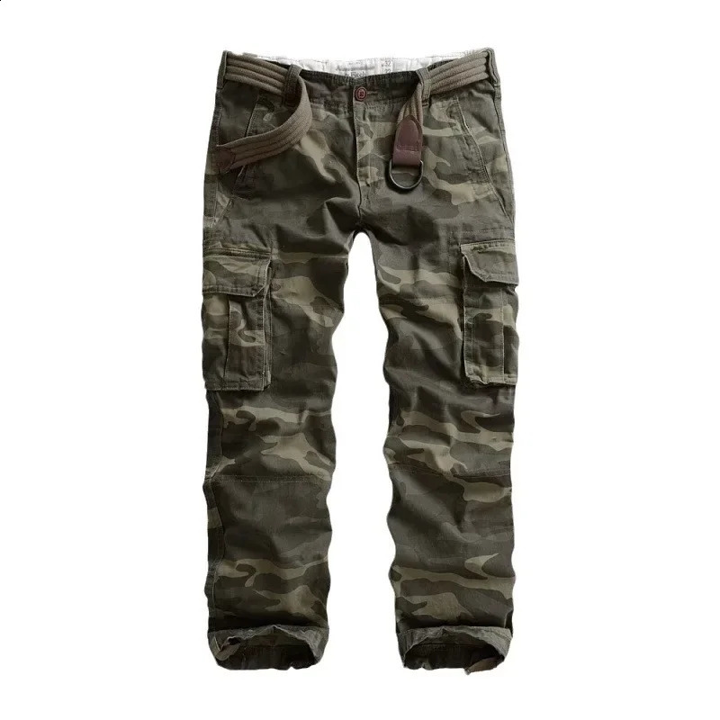 Mens camouflage cargo pants loose fit straight legs multiple pockets casual 240823