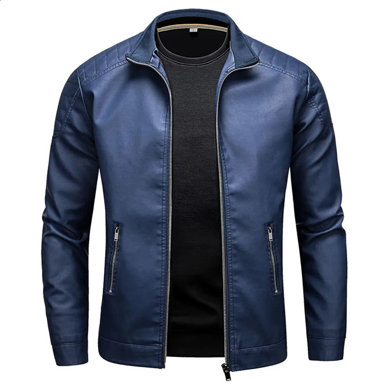 Stand Collar Leather Jacket Mens Fashion Jacket Casual Men Leather Jacket Slim Korean Version Handsome Mens Clothing 240822