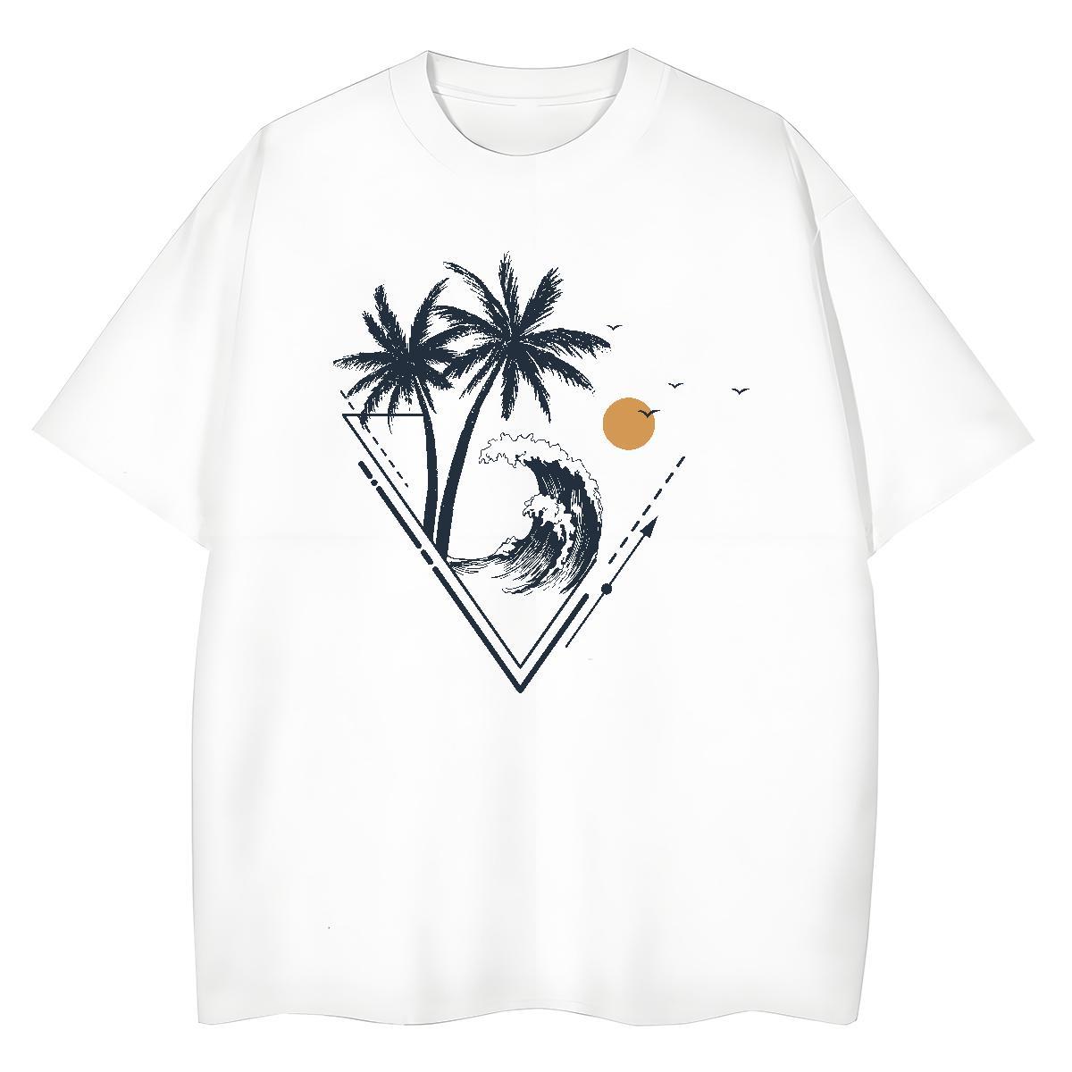 Free Shipping Couples T Shirts 100% Cotton 230g sea wave Street Wear Women T Shirts Comfortable DIY Anime Printed Polos
