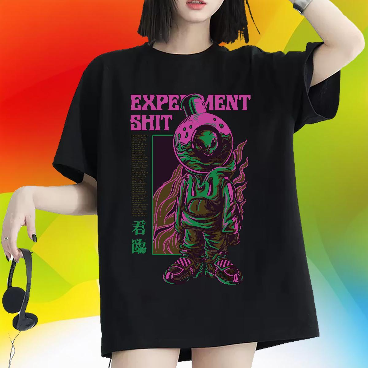 Lady Women Tshirts 100% Cotton 230g spaceman Daily Outfit T-Shirts Short Sleeve O-Neck Cartoon Print Tops Tees
