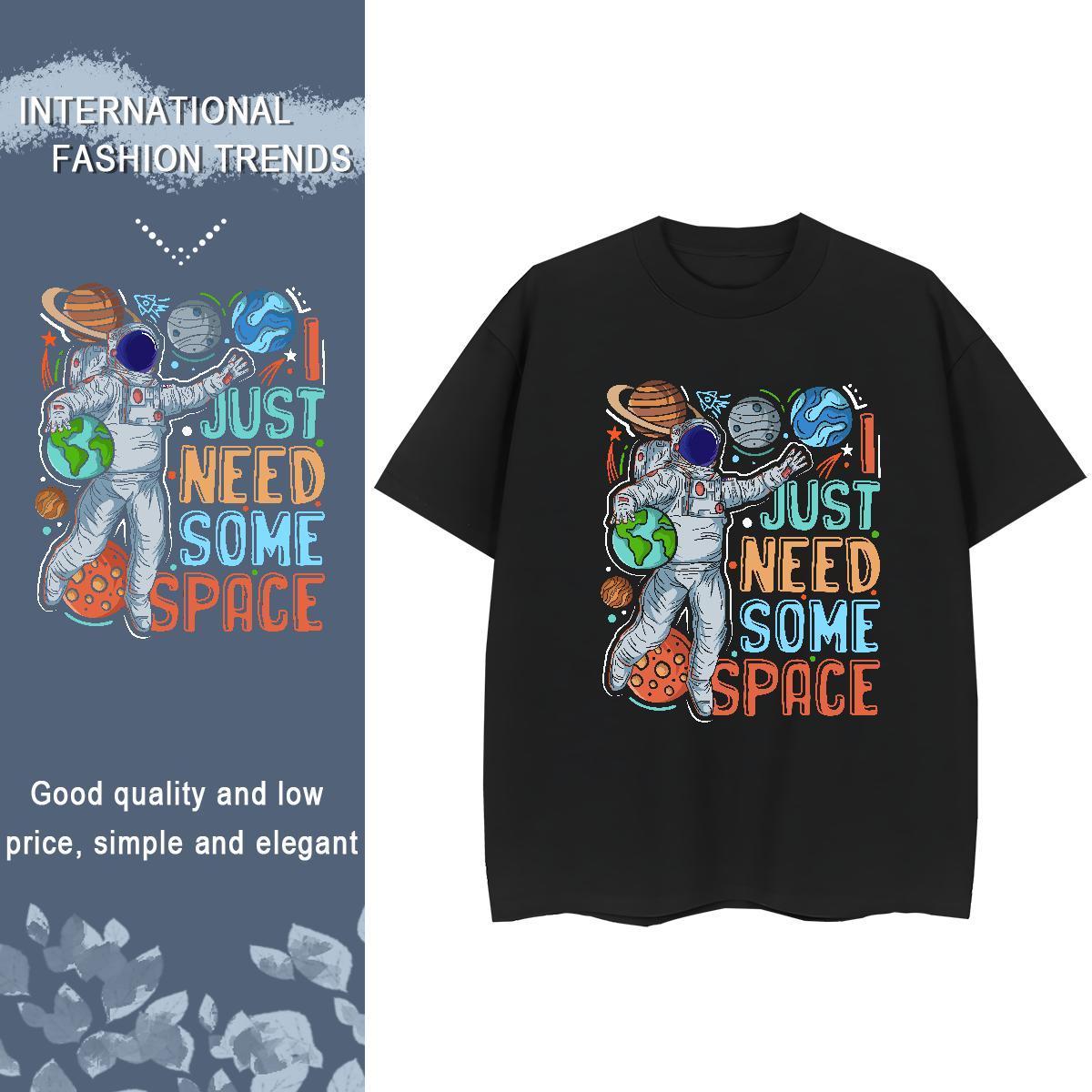 Loose fit Woman Tshirt 100% Cotton 230g spaceman Hip Hop T-Shirts Short Sleeve O-Neck DIY Logo Tees Shirts