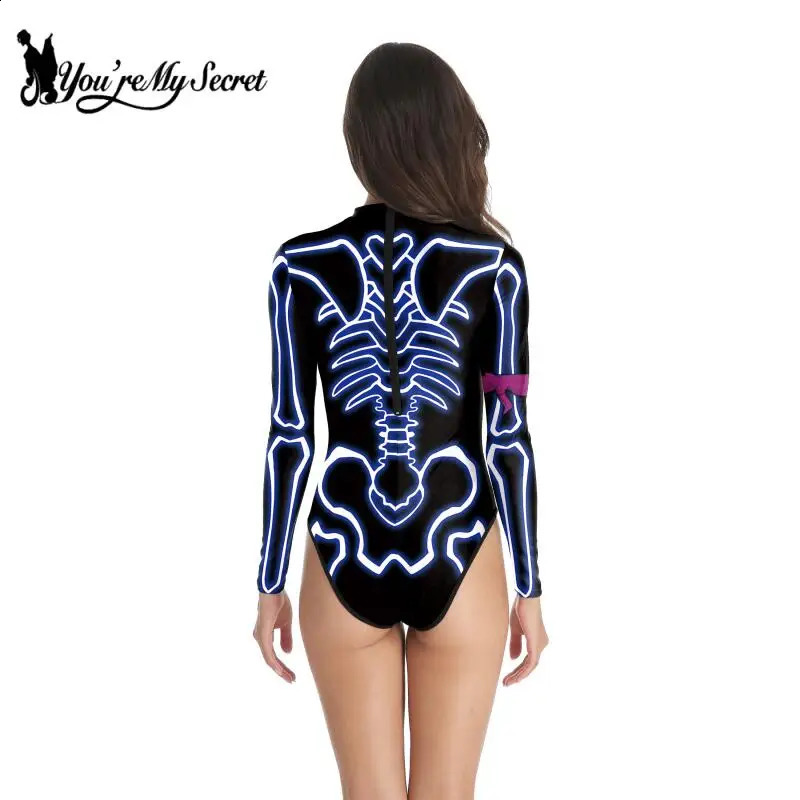 You are my secret Halloween skeleton printing cosplay costume onepiece swimsuit carnival party bodysuit death day 240823