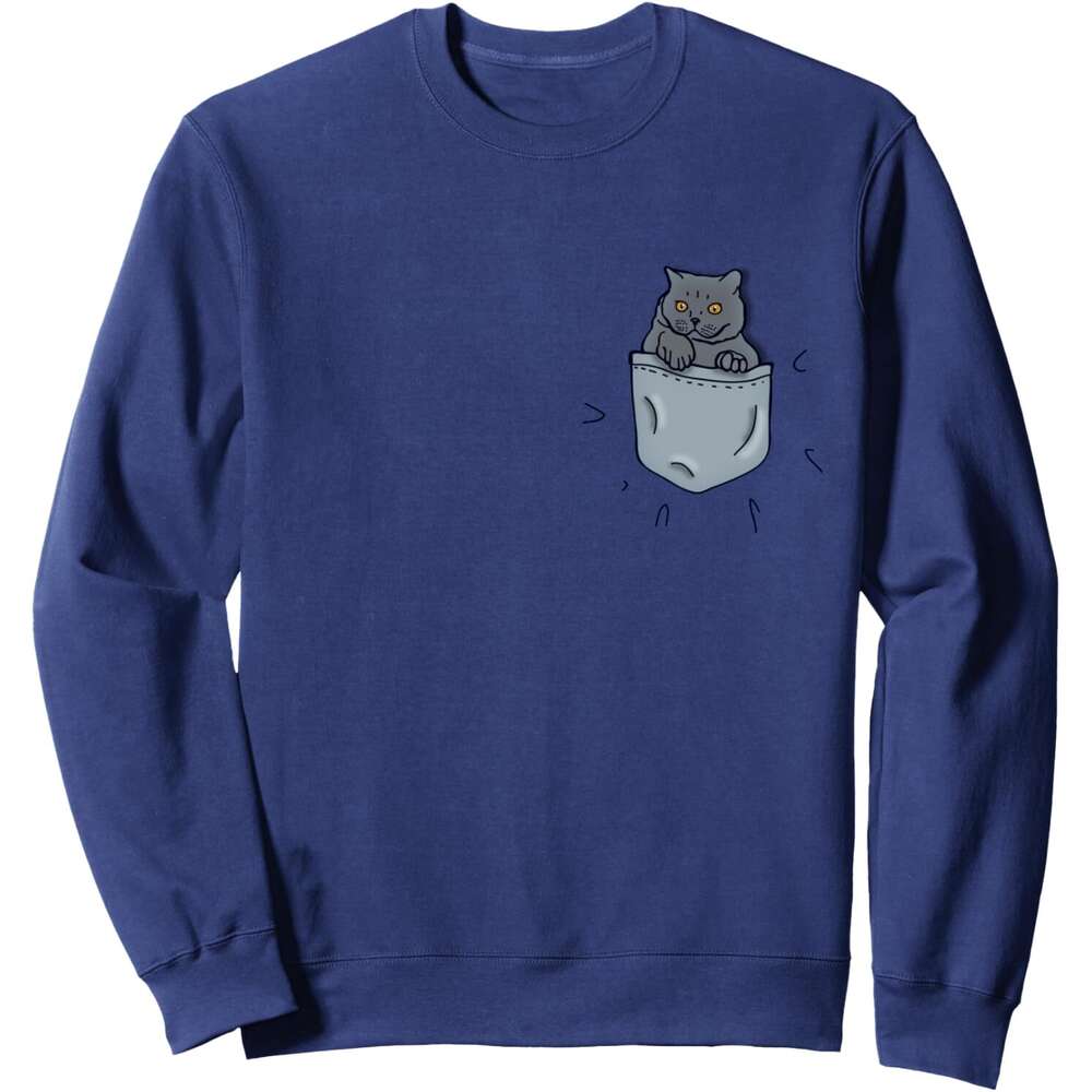 Long Sleeve Shirts for Men sweatshirt Kitty Cat In The Pocket Funny Furry Cats Lover Gift Sweatshirt T shirt Tee Streetwear Casual tops clothes