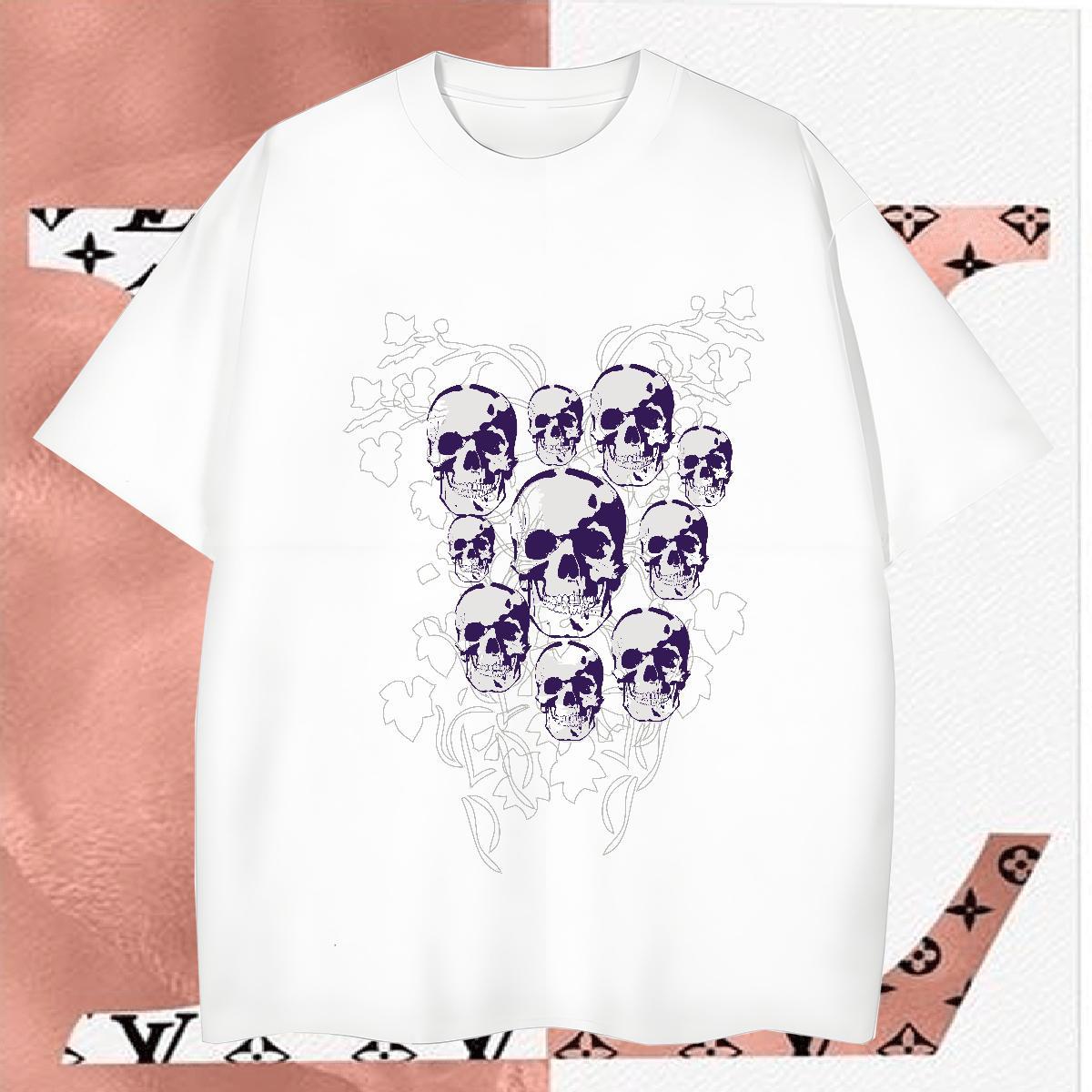 Classic T-Shirts for Men 100% Cotton 230g skull Beach DIY Printed Short Sleeve O-Neck Men Tshirts Designer Tops Shirt