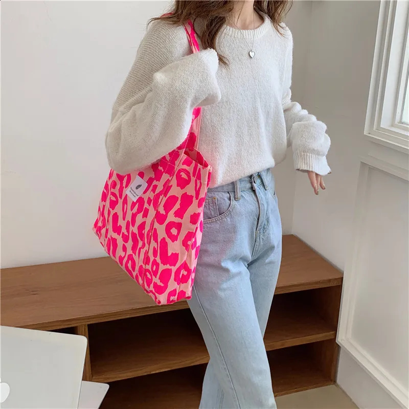 Canvas Checkerboard Bag For Women Casual Plaid Tote Shoulder Bags Leopard Print Large Handbags Female Travel Shopping School Bag 240822