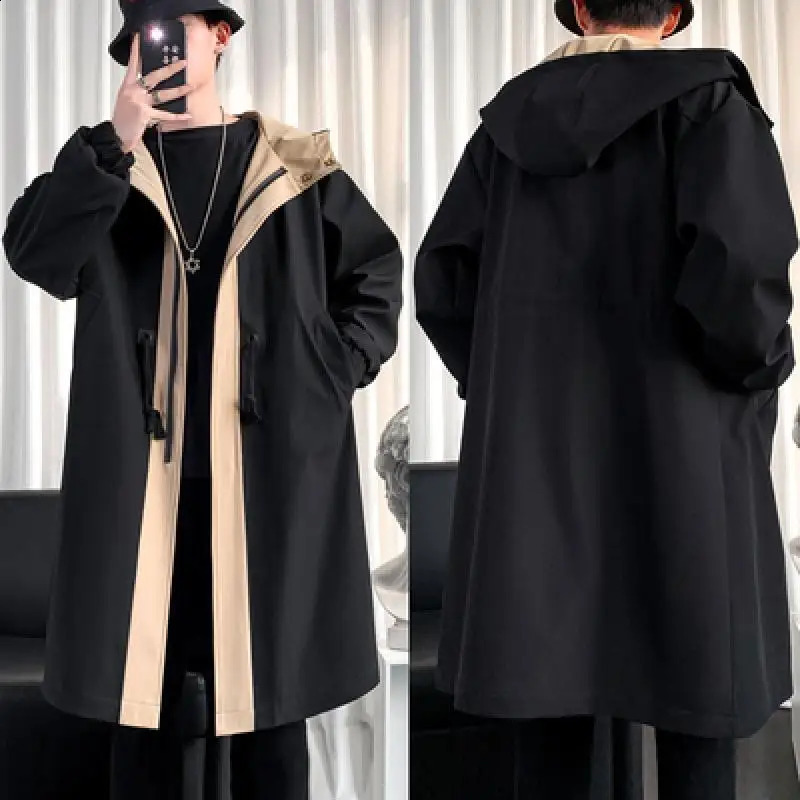 Spring Long Style Coat Mens High Quality Casual Trench Coat Casual Hoooded Jackets Mens Clothing Windbreakers Waterproof 240822