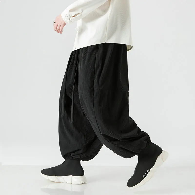 Corduroy For Men Pants Oversized Casual Autumn Wide Leg Trousers Streetwear Harem MenWoman Elastic Waist Loose 240822