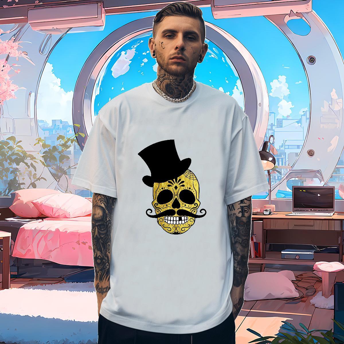 Loose Fit Mens T Shirts 100% Cotton 230g skull Outdoor Custom Printed Breathable Crew Neck Men Tshirts Fashion Design Clothings