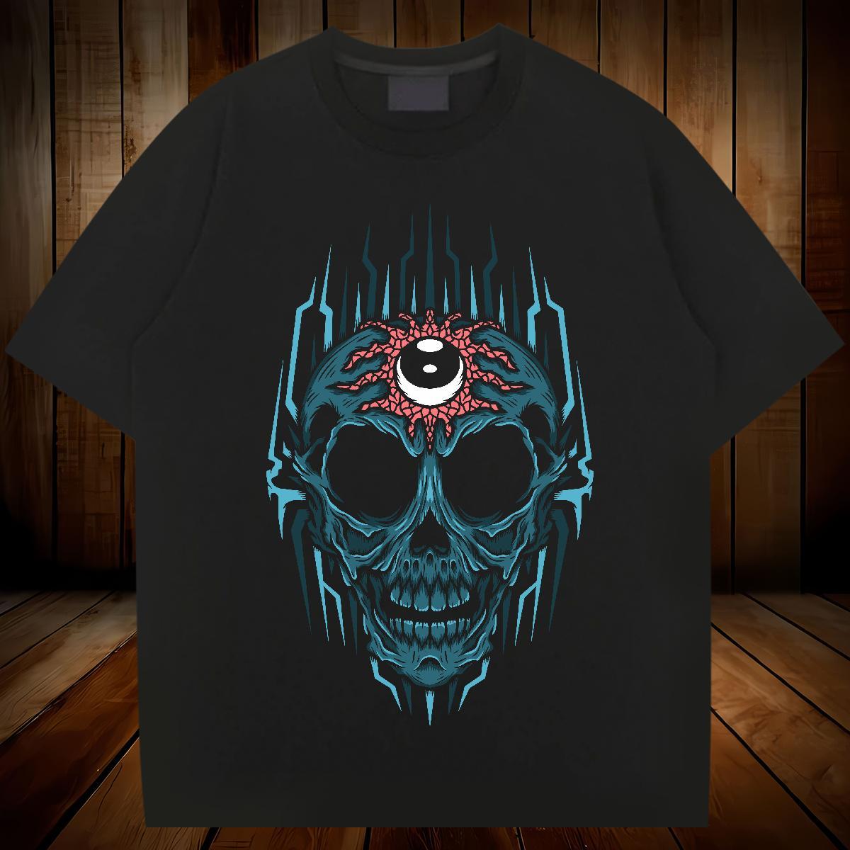 Loose T-Shirts for Men 230g Cotton skull Beach Black White Breathable Short Sleeve Mens Tshirts Free Shipping Tee Shirt