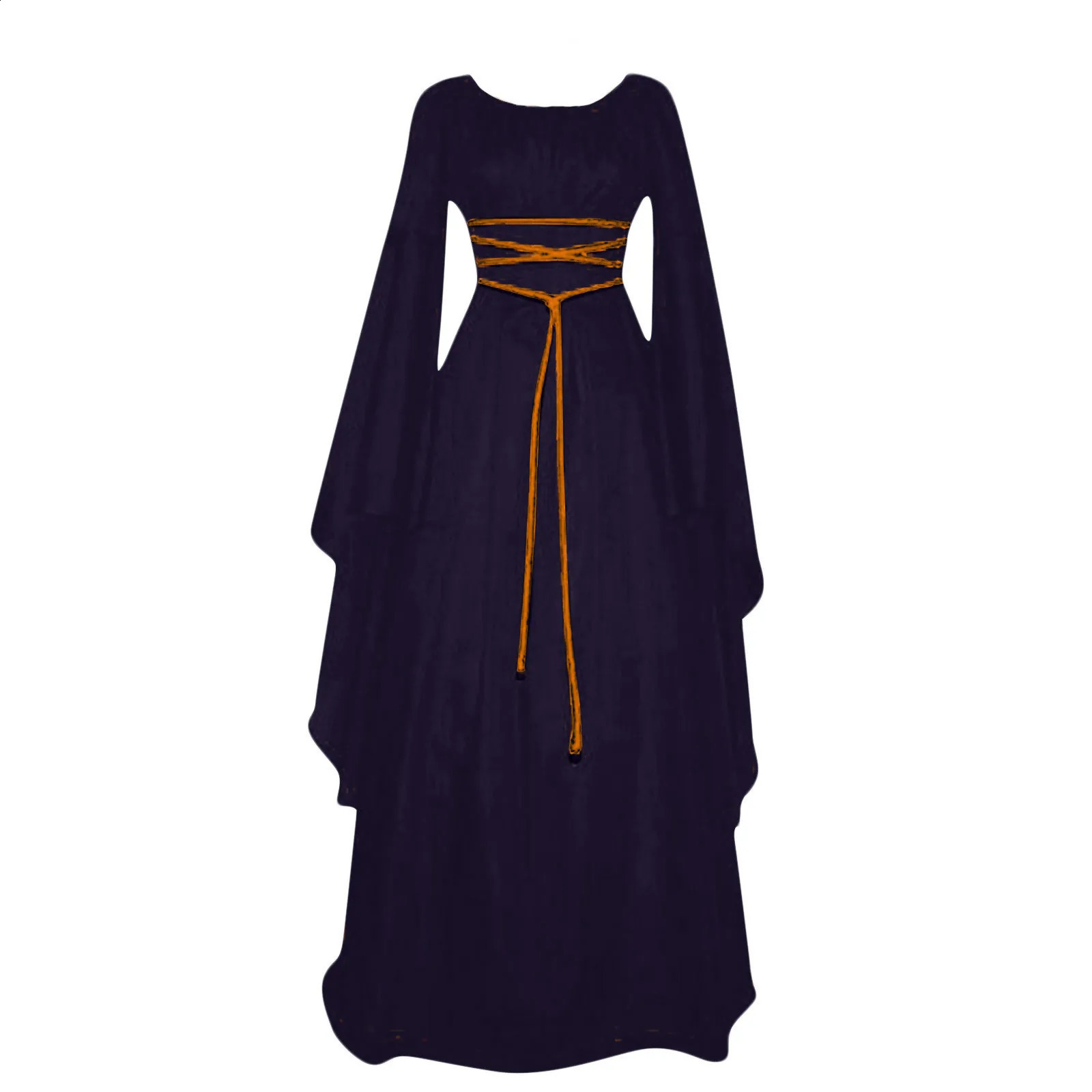 Womens medieval ball dress long sleeved round neck belt irregular retro Halloween costume 240823