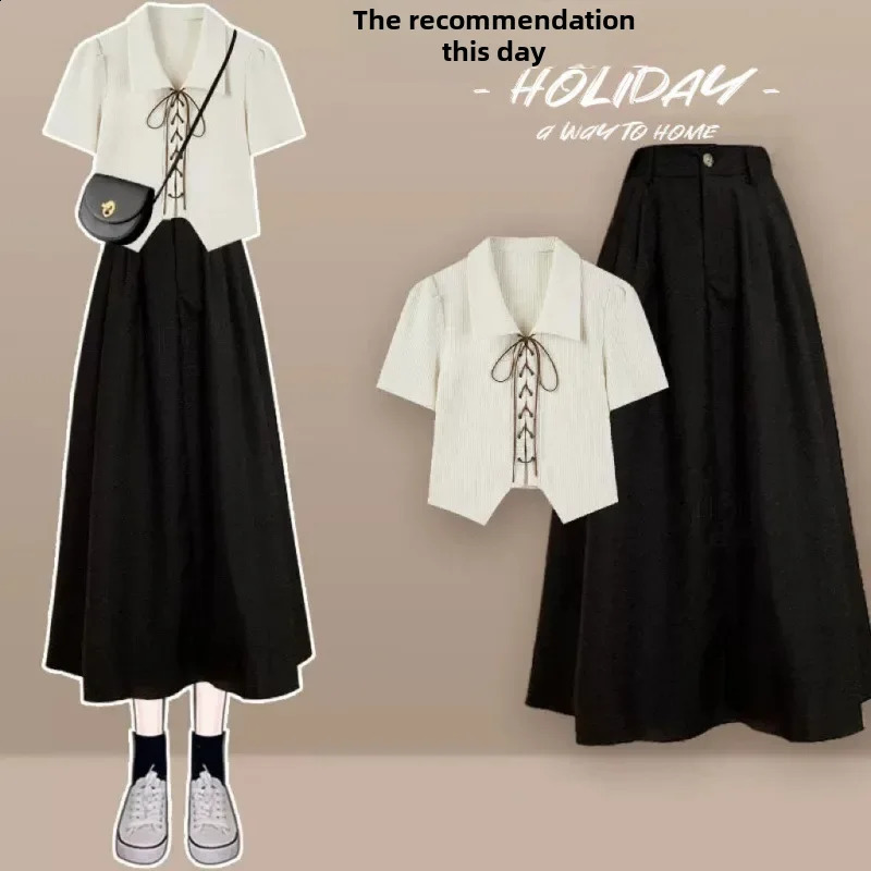 Fashionable High-waisted Sen System Suit Dress Womens 2-piece Set Summer Elegant Shirt Skirt Combo For Women 240823
