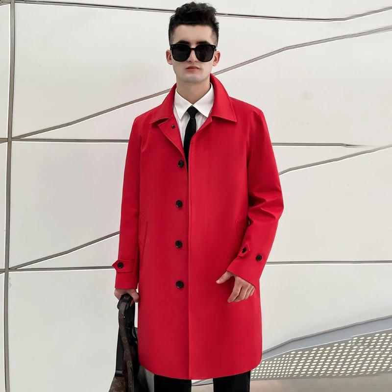 windbreaker mens single breasted Medium length red British mens coat detachable thickened down liner fashion trench coat 240822