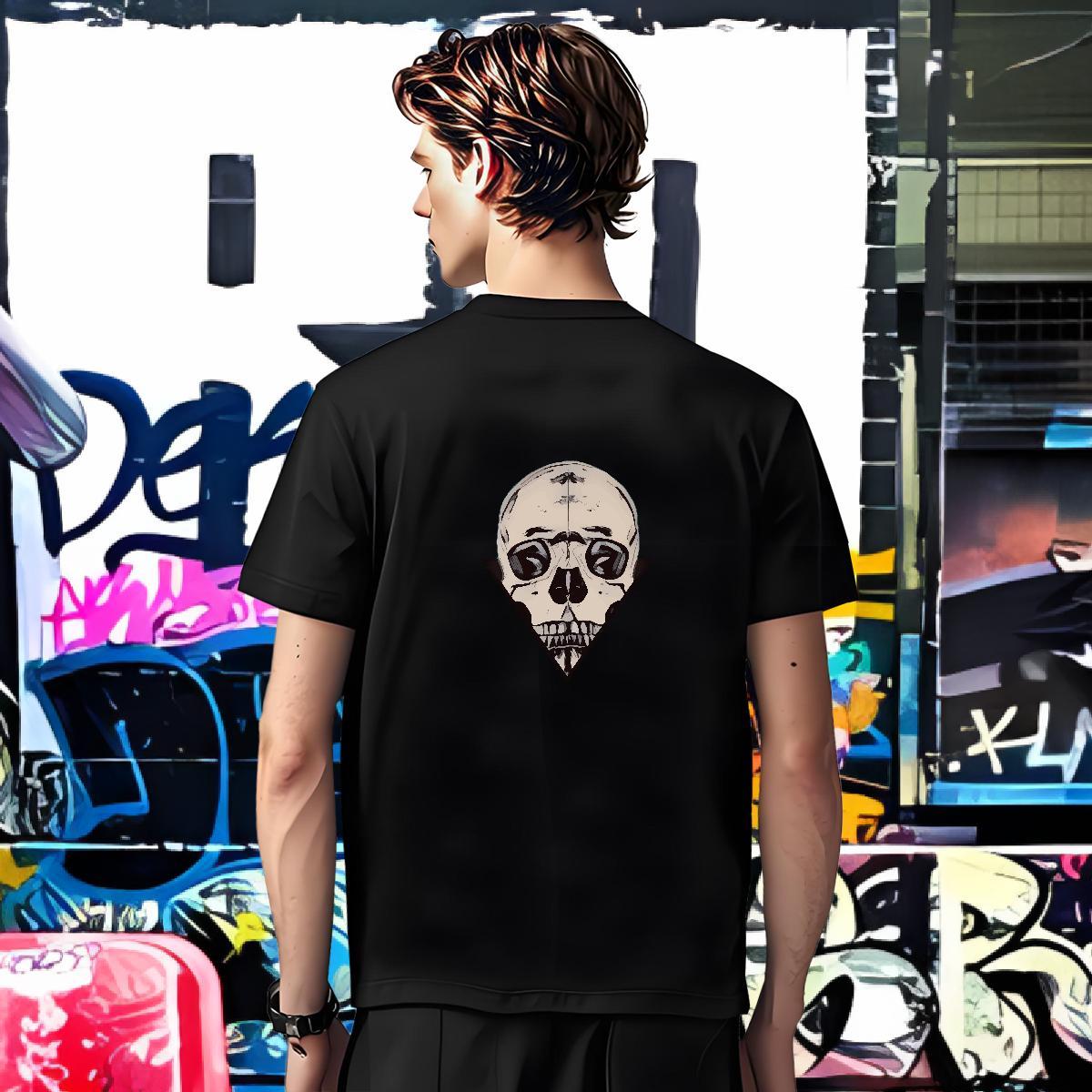Cool Man T Shirts 230g Cotton skull Street Casual Black Oversized Breathable Short Sleeve Men Tops Tees Custom Tees Shirts