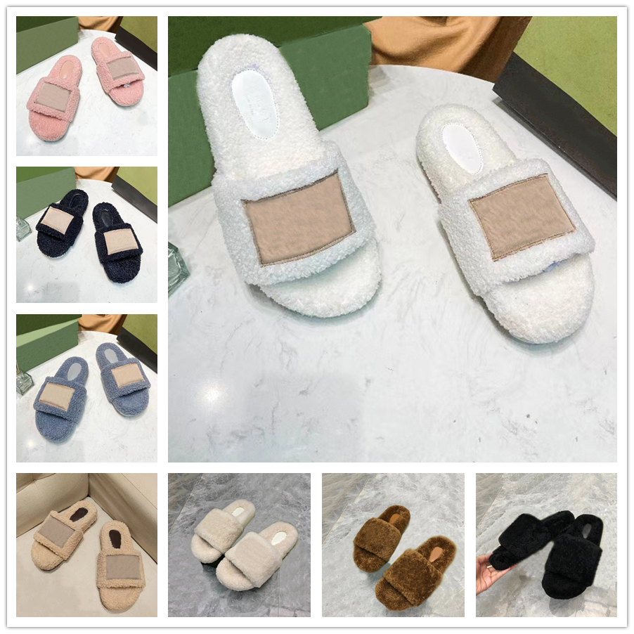 Luxury Fur Slippers Men Women Designer Sandals Flat Slides Fashion Black White Pink Fuchsia Brown Blue Green Man Platform Winter Keep Warm Casual Flip Flops Scuffs