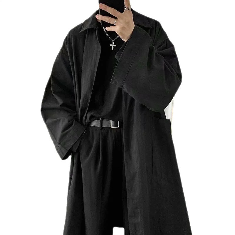Men Clothing Trench Men Loose Solid Coats All-match Casual Handsome Turn-down Collar Tops Hong Kong Style n 240822