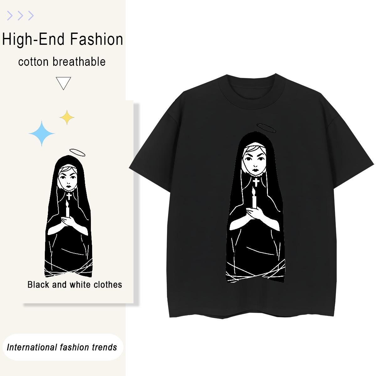 Unisex Lady T shirt 230g 100% Cotton nun Sports Casual Womens T Shirts Short sleeve Soft White Plus Size Tees Shirts