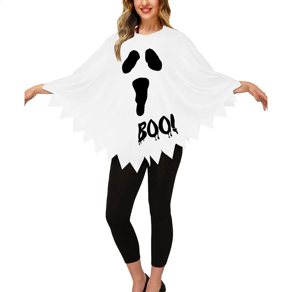 Adult Womens Cute White Ghost Devil Horn Role Playing Costume Childrens Fancy Dress Performance Halloween Theme Party 240823