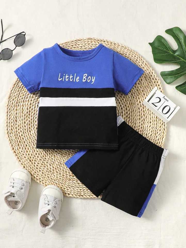 0-2 Year Old Baby Boy Summer Fashionable Round Neck T-shirt Letter Shorts Set W250218