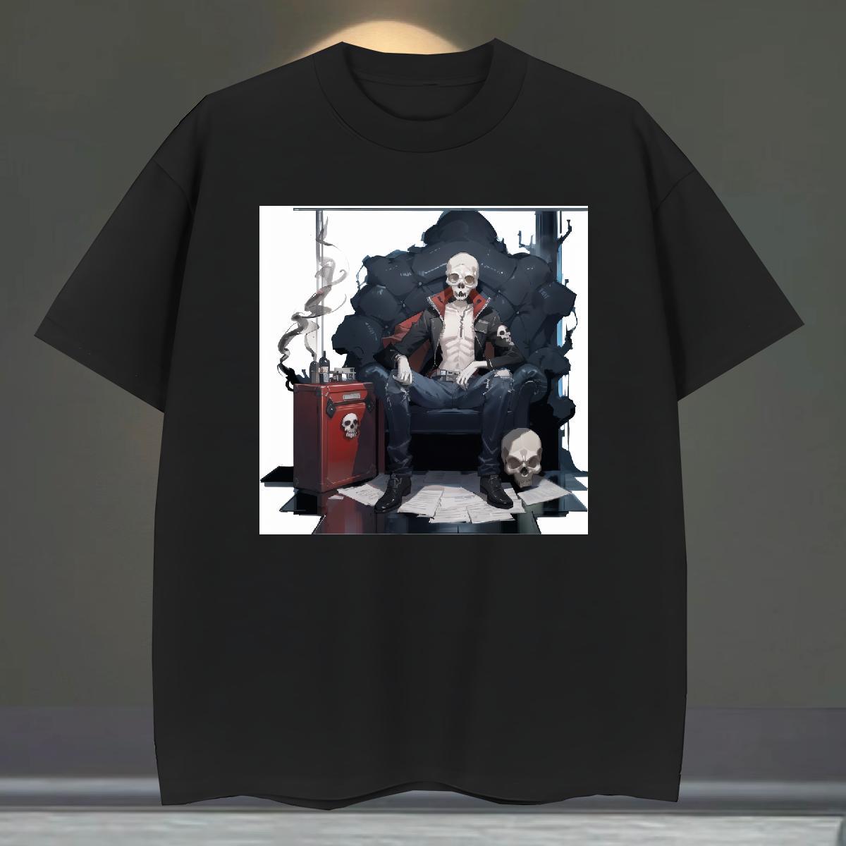 Wholesale T-Shirts 230g 100% Cotton skull Hip Hop Street Black White Breathable Crew Neck Tshirt for Man Woman 2024 Tops Tees