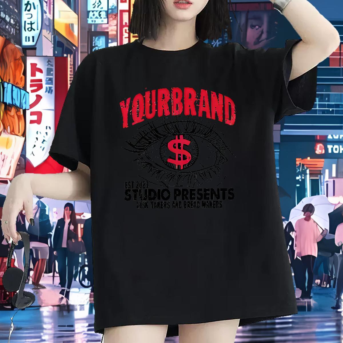 Free Shipping Women Tshirts 230g Cotton eyes Sports Casual T shirt Crew Neck Anime Print Tee Shirt