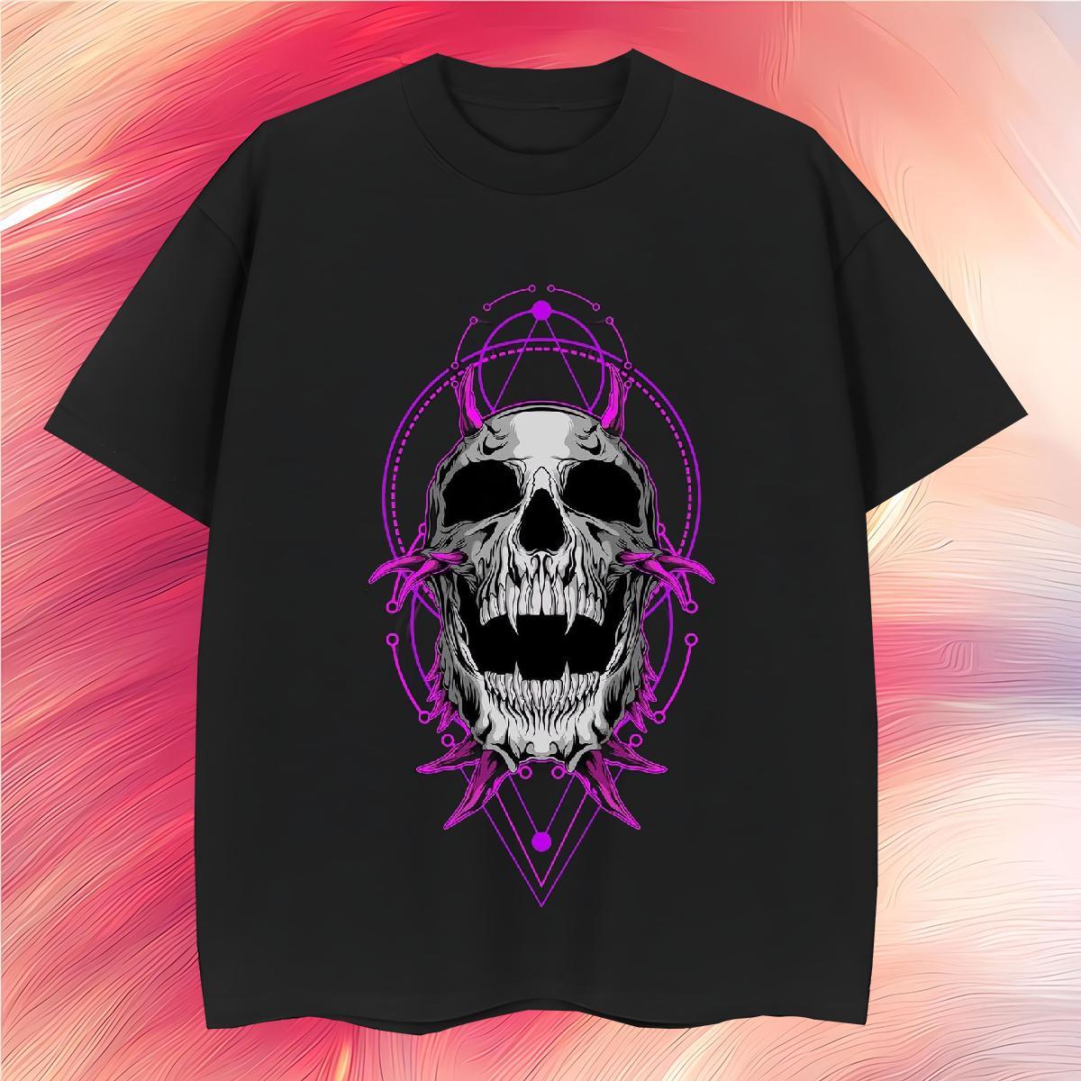 Free Shipping Mens T Shirts 230g 100% Cotton skull Street Casual Black White Crew Neck Breathable Tshirts 2024 DIY Top Tees