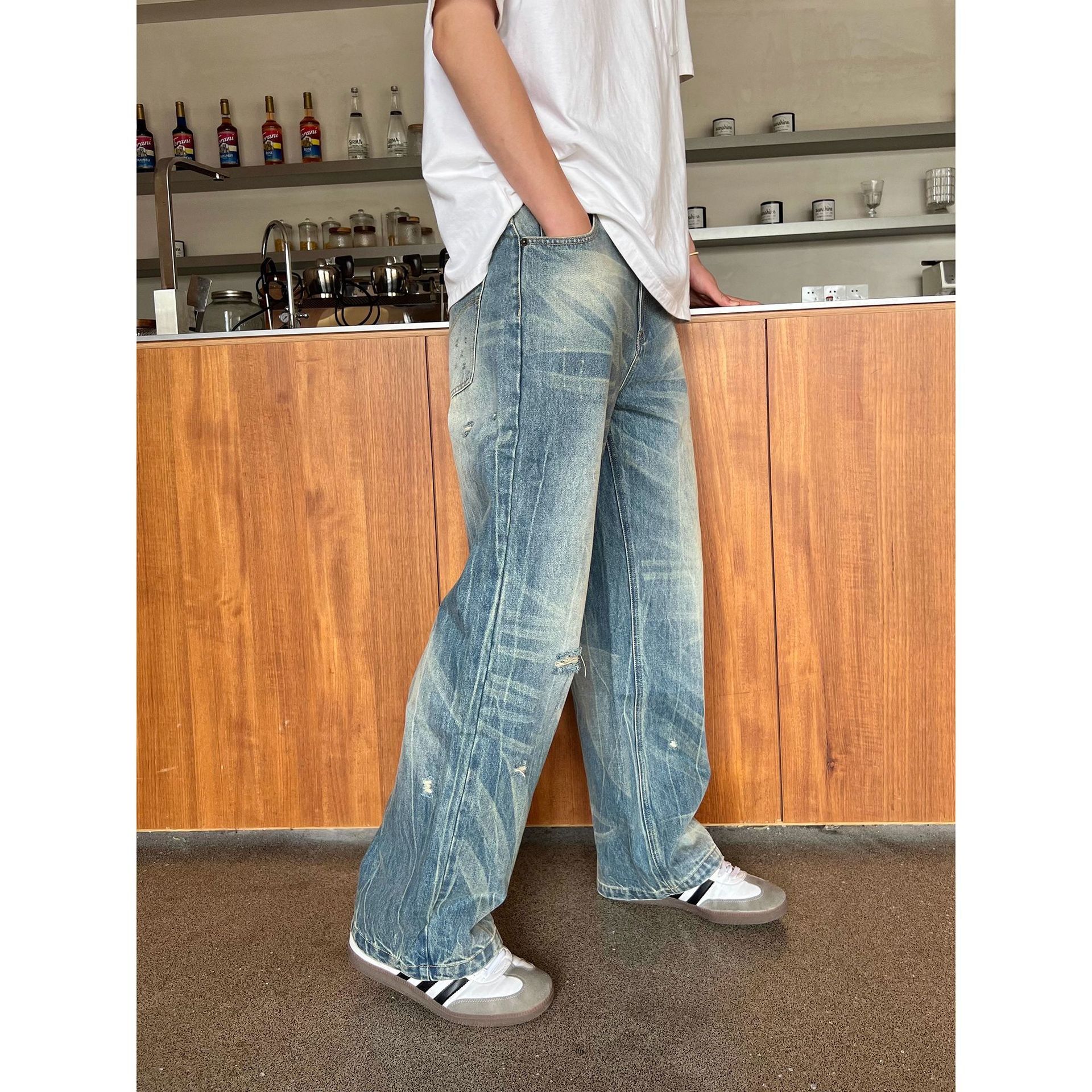 Washed Straight Leg Loose Jeans for Men Spring New Trend Casual Versatile Long Pants
