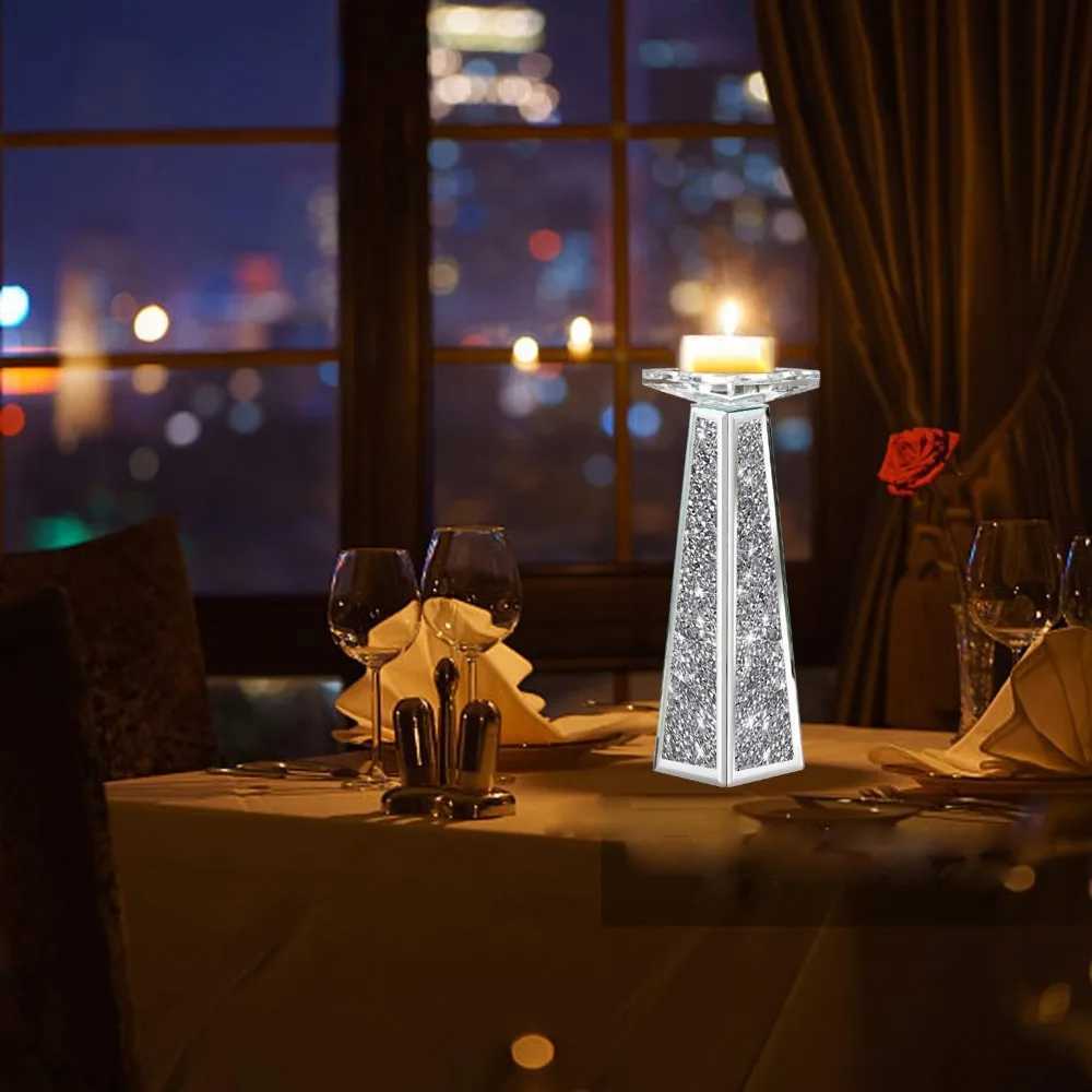 2 Piece Candlestick Holding Pillar Candles Crystal Crushed Dia Candle Holders Set Decor for Dinning Room Holder Y240823