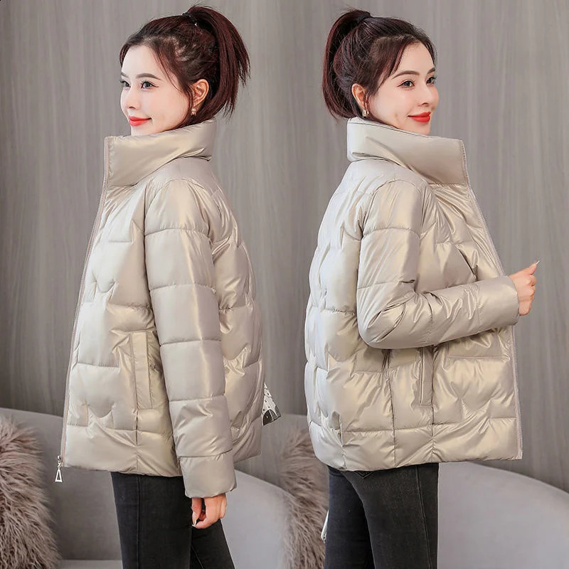 Winter womens jacket smooth cotton padded Parkas loose short thick warm casual 240823