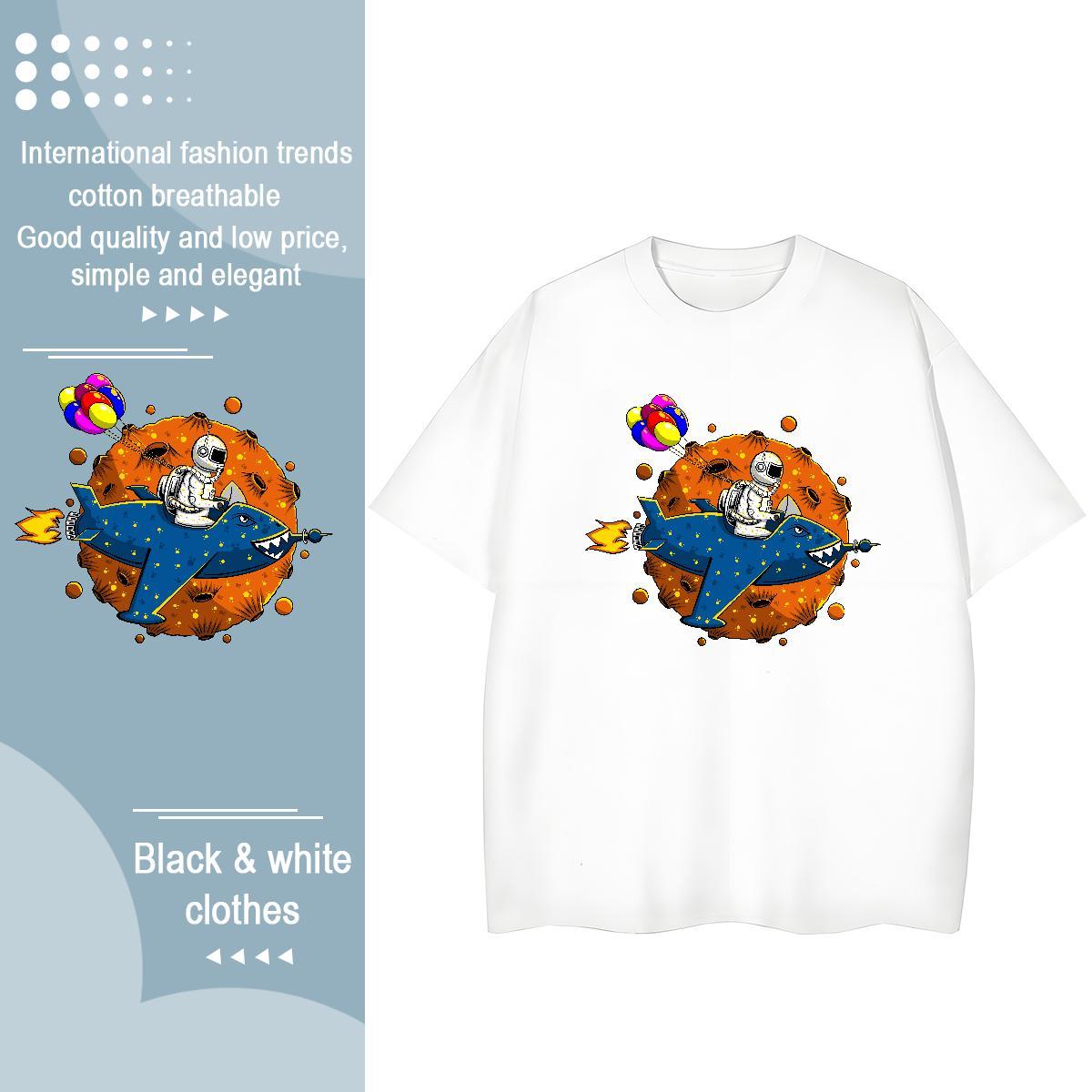 Brand Couples T Shirts 100% Cotton 230g cosmonaut Street T shirt Breathable Short Sleeve Anime Print Tops Shirt