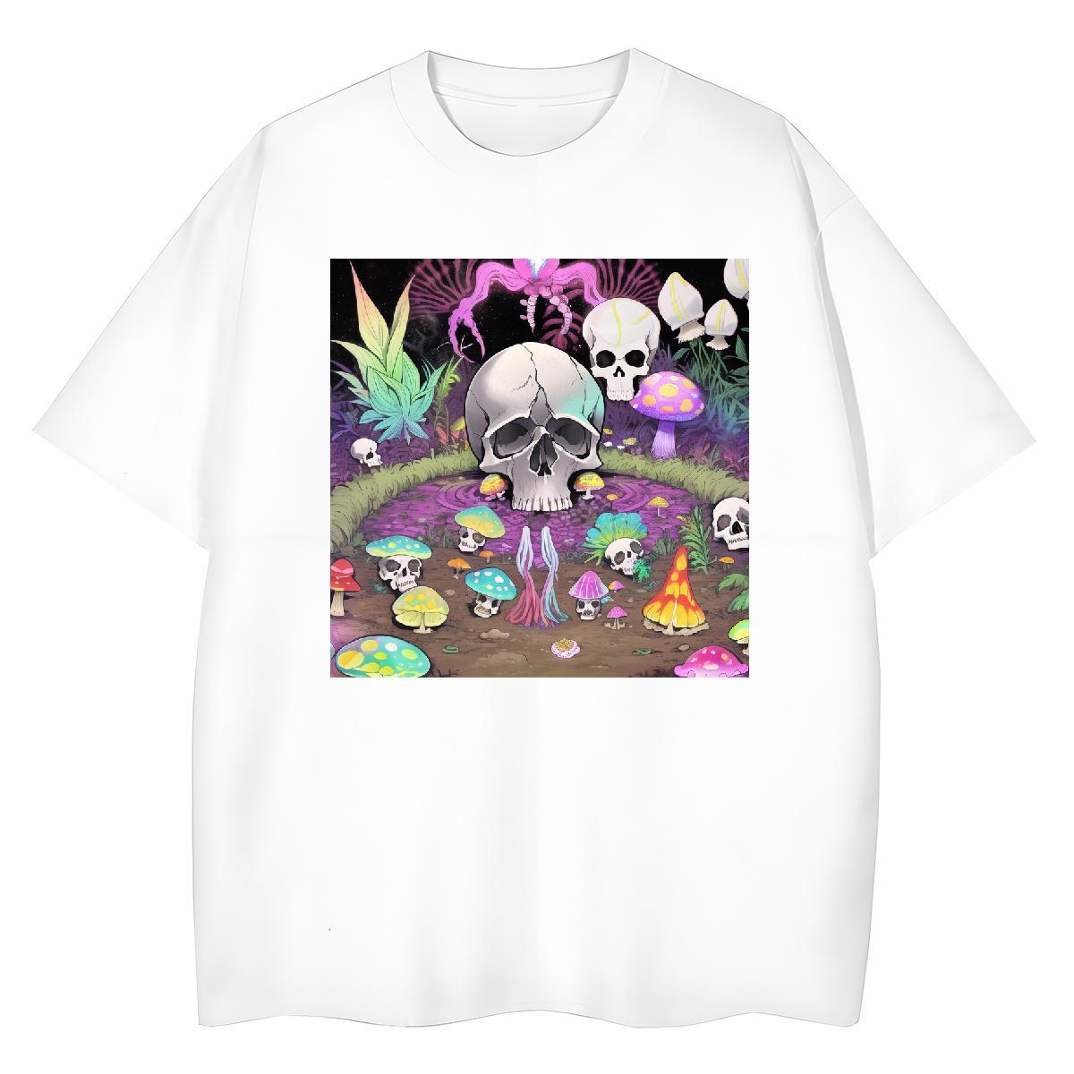 Popular T Shirts Men 230g 100% Cotton skull Casual Asian Size O Neck Short Sleeves Tshirts Fashion Tops