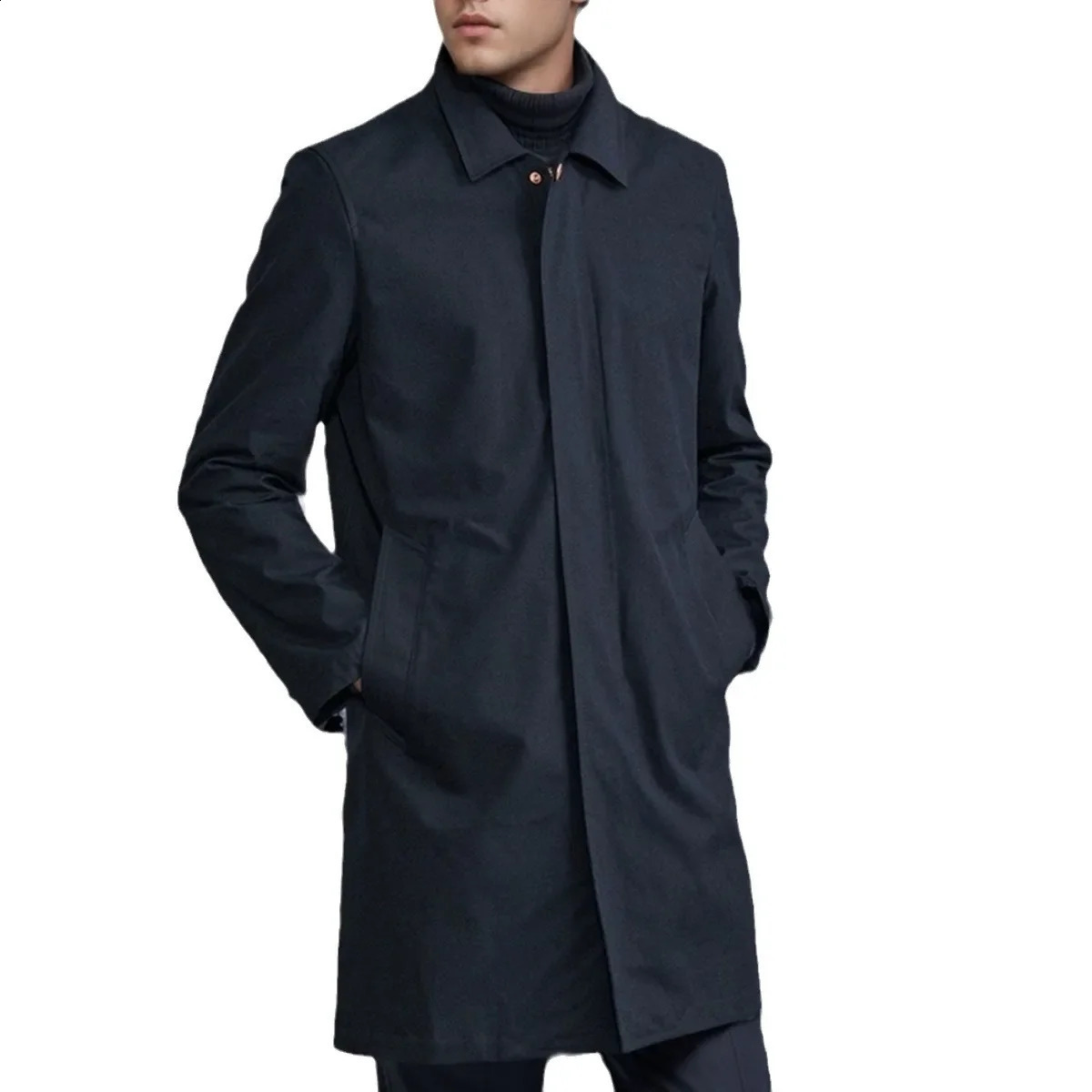 Korean Style Trendy Mens Solid Color Mid-Long Windbreaker for Spring and Autumn Outdoor Simple Commuting Coat S-XXL 240822