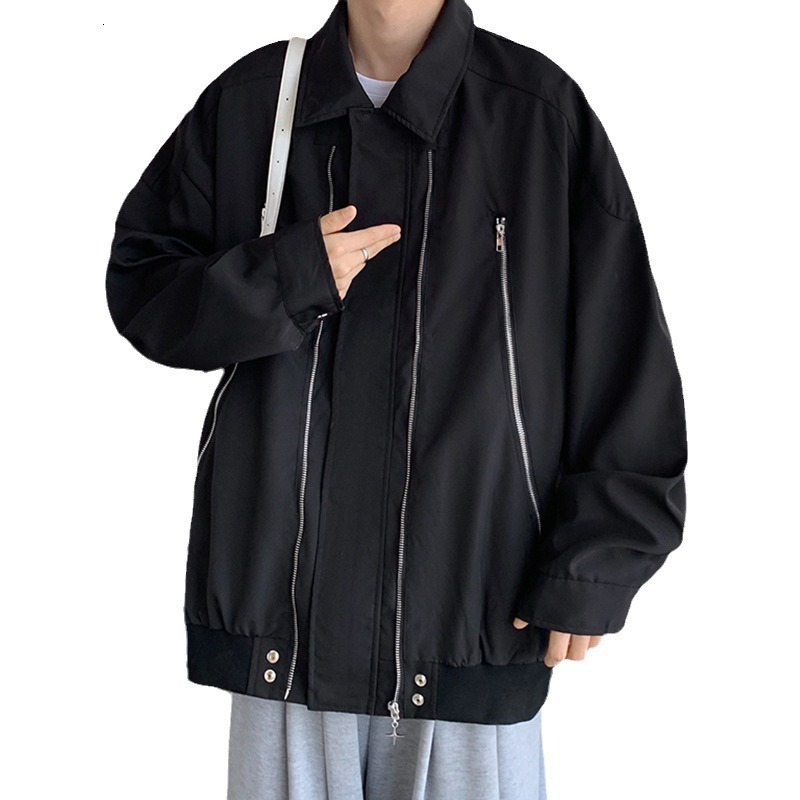 American Functional Style Pilot Jacket Mens Spring and Autumn New Zipper Jacket Loose Trendy Style Workwear Baseball Uniform