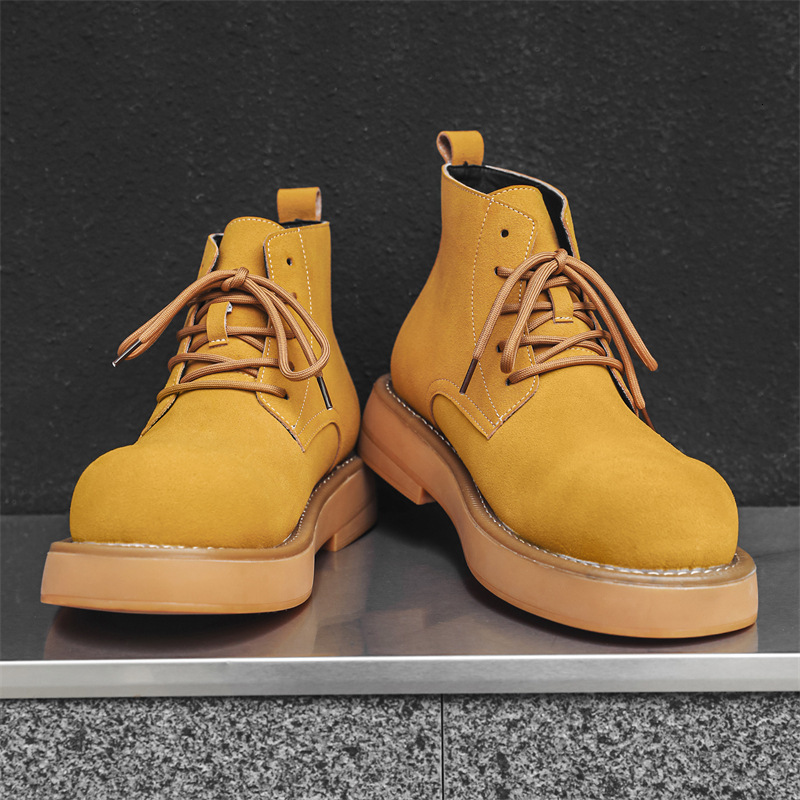 Ddmysports Autumn New Thick Soled Height Increasing Derby Mid Tube British Style Small Leather Versatile Korean Version Student Casual Shoes OUTDOOR