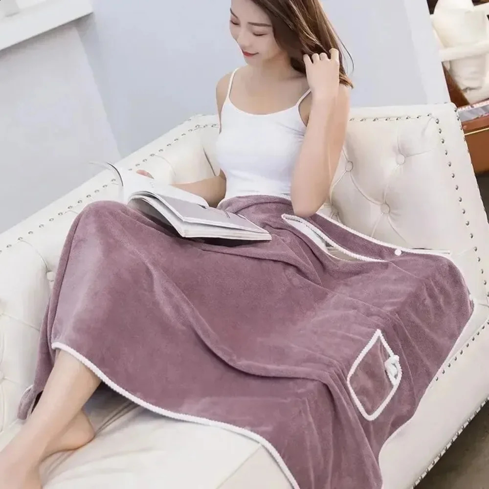Wearable Bathrobe MultiFunction Womens Bath Towels Soft And Absorbent Towel Dress Coral Fleece QuickDry Shower Home Textiles 240822