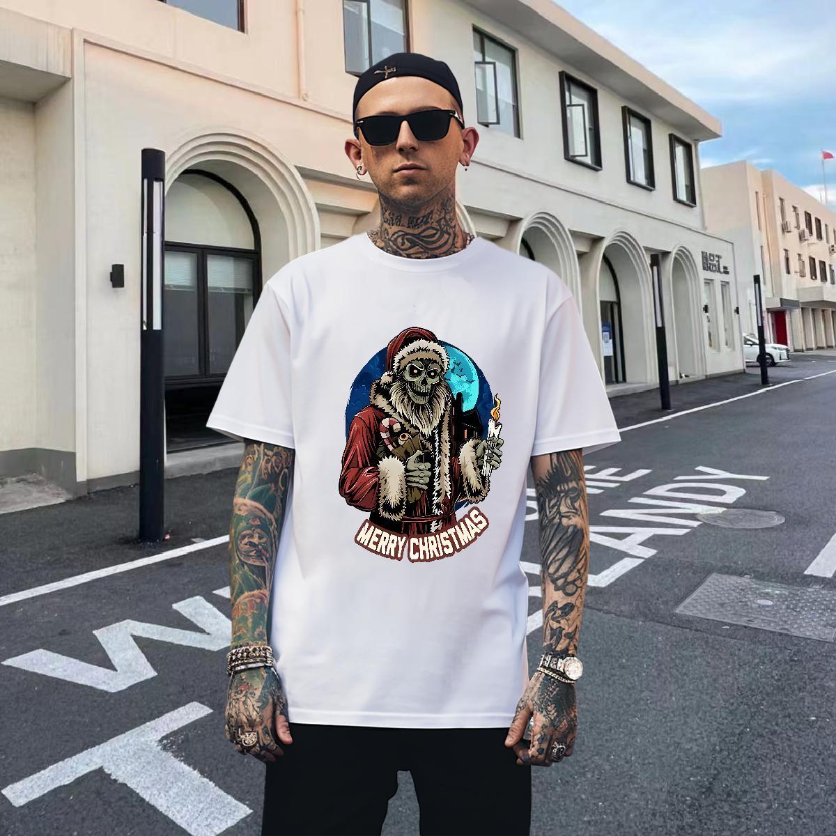 Cool Design T-Shirts for Men 230g Pure Cotton skull Street wear Hip Hop Cartoon Printing L-4XL O-Neck Short Sleeve Men Tops Tees New Clothes