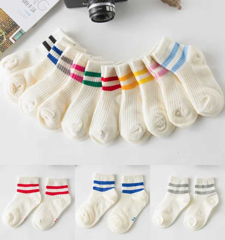 Cotton childrens socks childrens socks striped boys and girls white school socks sports basketball shoes Meias color 2 stripes 1-8 Y X2503221