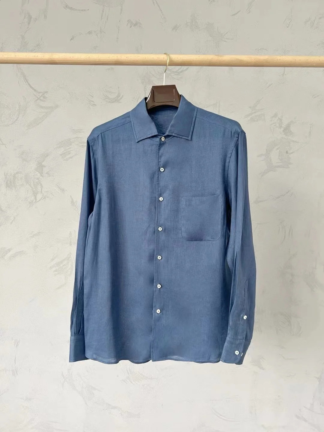 L*P Mens Linen Shirt Solid Color Commuting Spring Summer Light Business Casual Long-sleeved Shirt 240822